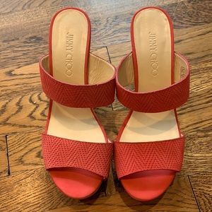 Jimmy Choo Parker Coral Cork Wedge Mules, Size 9.5